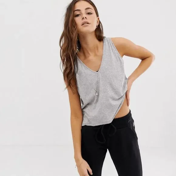 NWOT Free People Strappy Back Gray Woven Tank Top - Picture 12 of 15